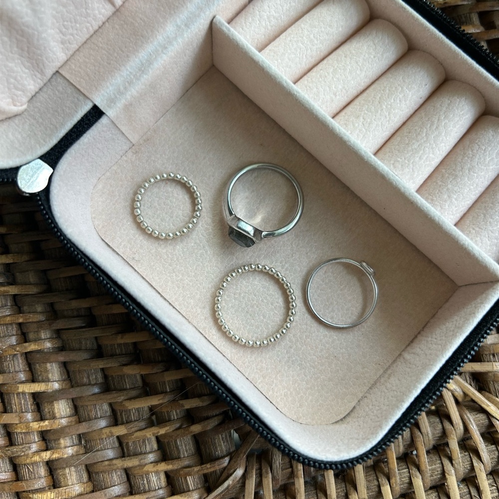 4 Pc Sterling Silver and Stainless Steel Ring Set ft. Labradorite
